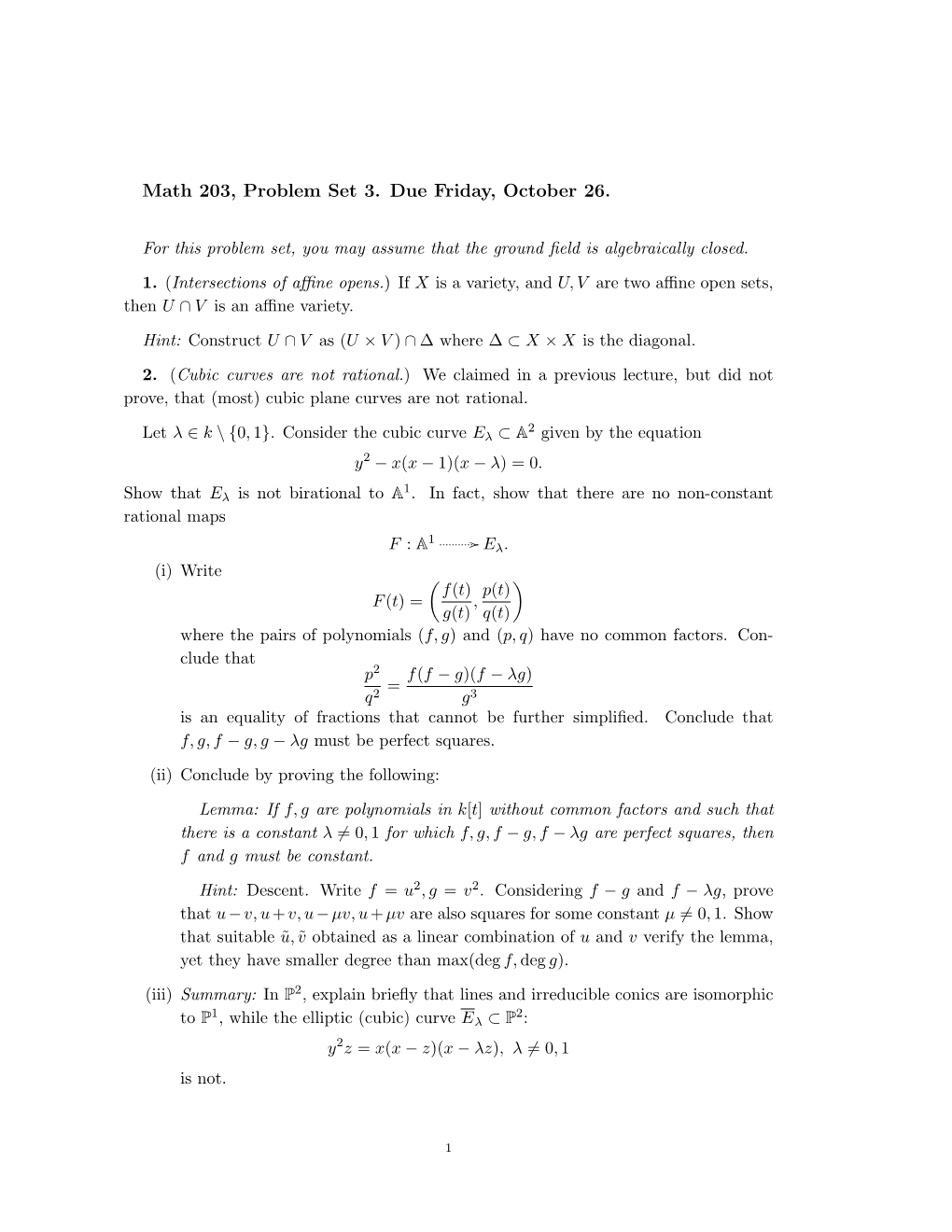 Math 203, Problem Set 3. Due Friday, October 26