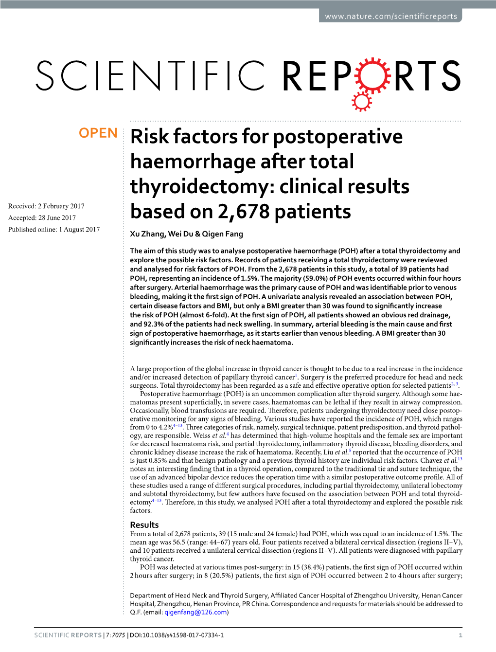 Risk Factors for Postoperative Haemorrhage After Total