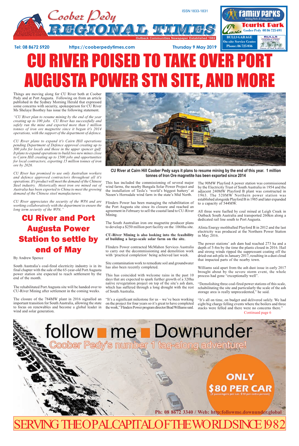 CU RIVER POISED to TAKE OVER PORT AUGUSTA POWER STN SITE, and MORE Things Are Moving Along for CU River Both at Coober Pedy and at Port Augusta