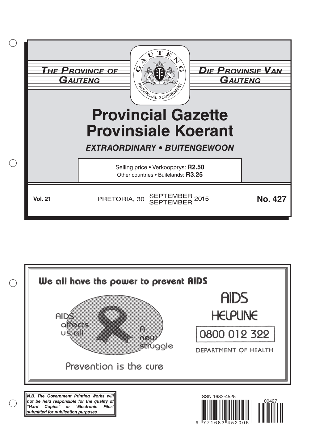 Provincial Gazette Provinsiale Koerant EXTRAORDINARY • BUITENGEWOON