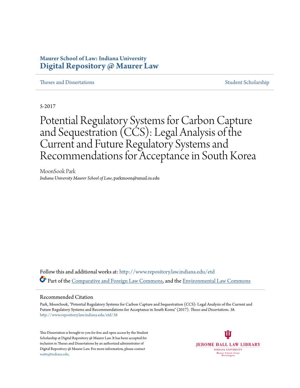 Potential Regulatory Systems for Carbon Capture and Sequestration