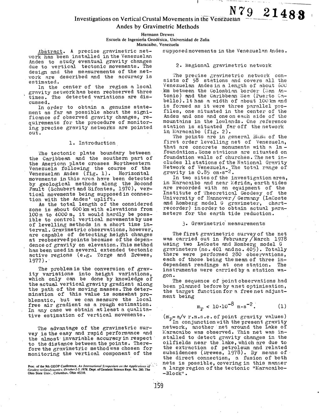 JL148-8 Andes by Gravimetric Methods Hermann Drewes Escuela De Ingenieria Geodesica, Universidad De Zulia Maracaibo, Venezuela Abstract