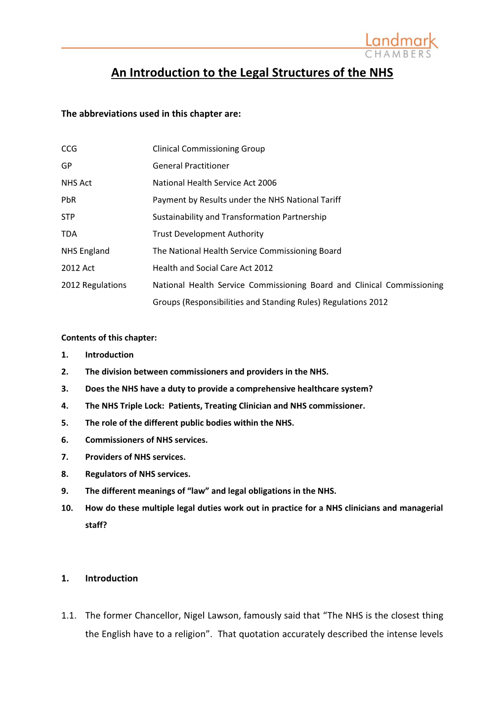 An Introduction to the Legal Structures of the NHS