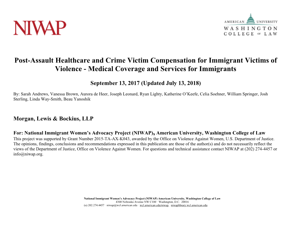 Post-Assault Healthcare and Crime Victim Compensation for Immigrant Victims of Violence - Medical Coverage and Services for Immigrants