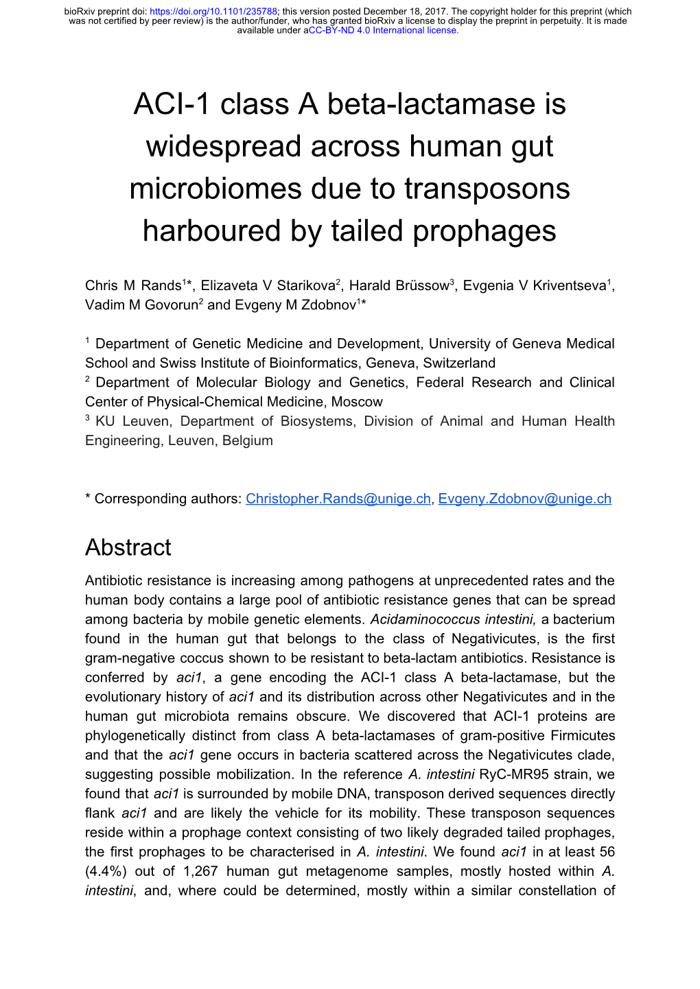 ACI-1 Class a Beta-Lactamase Is Widespread Across Human Gut Microbiomes Due to Transposons Harboured by Tailed Prophages