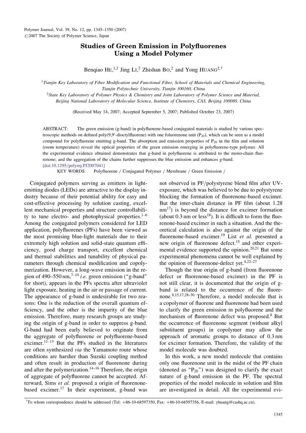 Studies of Green Emission in Polyfluorenes Using a Model Polymer