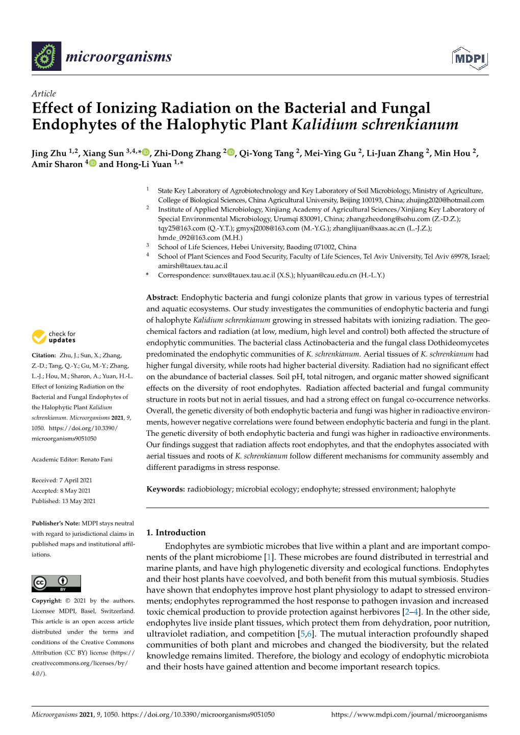 Effect of Ionizing Radiation on the Bacterial and Fungal Endophytes of the Halophytic Plant Kalidium Schrenkianum