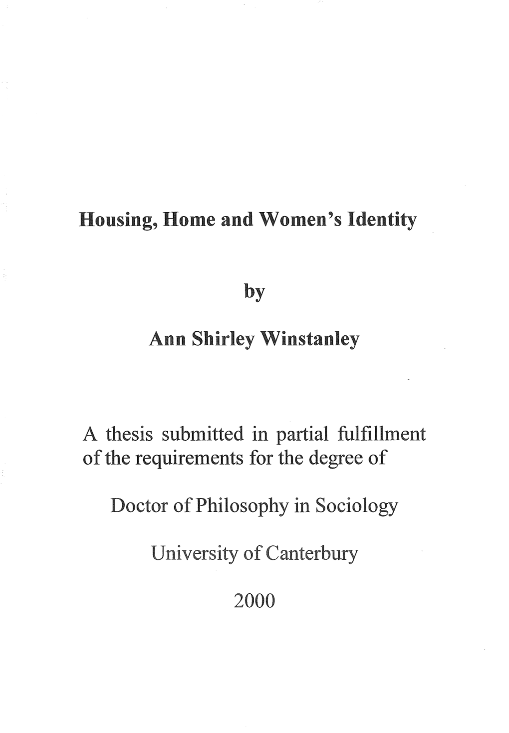 Housing, Home and Women's Identity