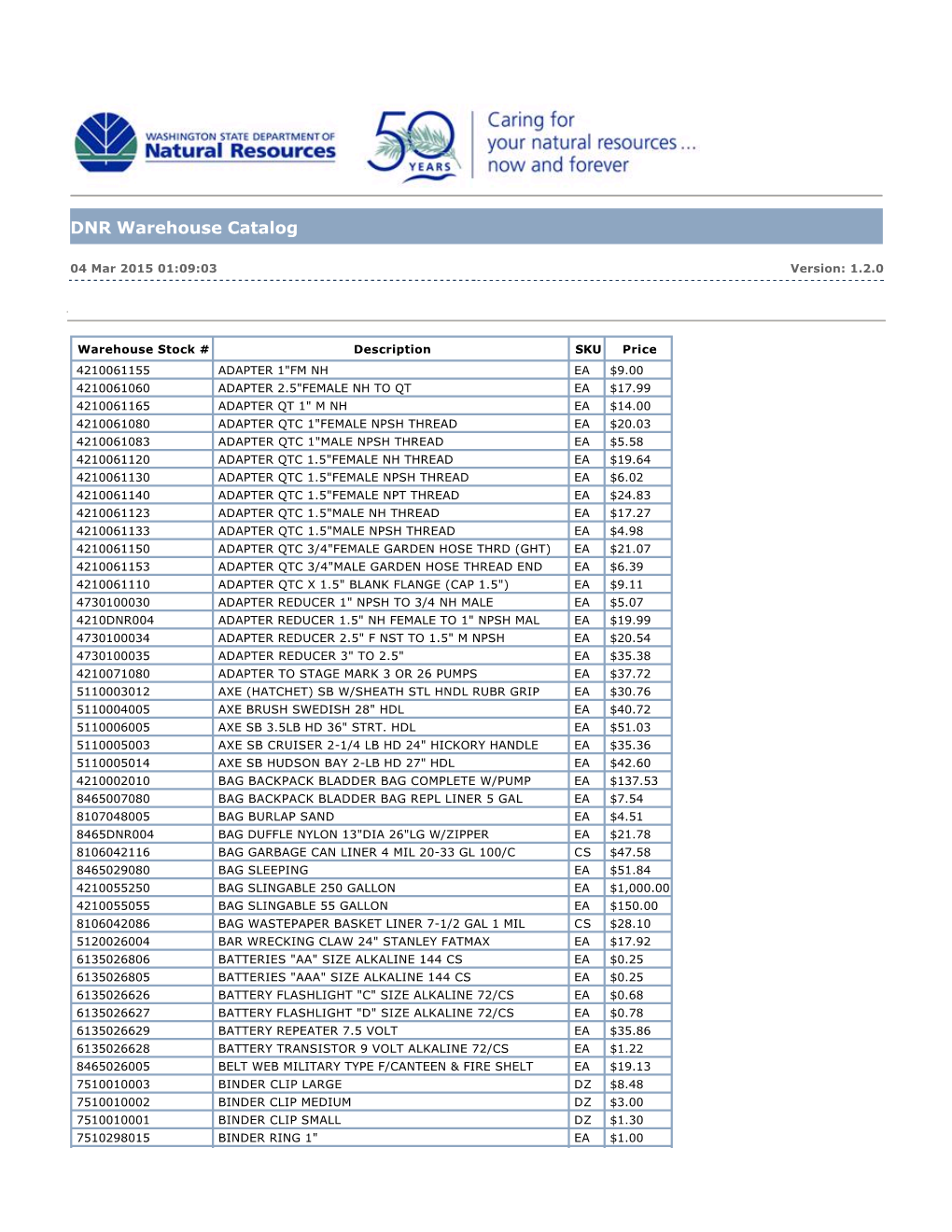 DNR Warehouse Catalog