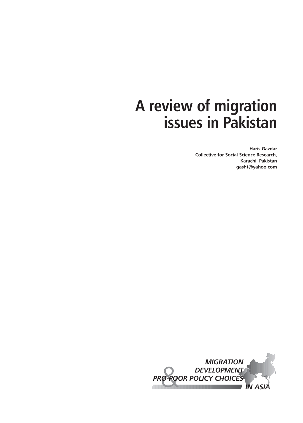 A Review of Migration Issues in Pakistan