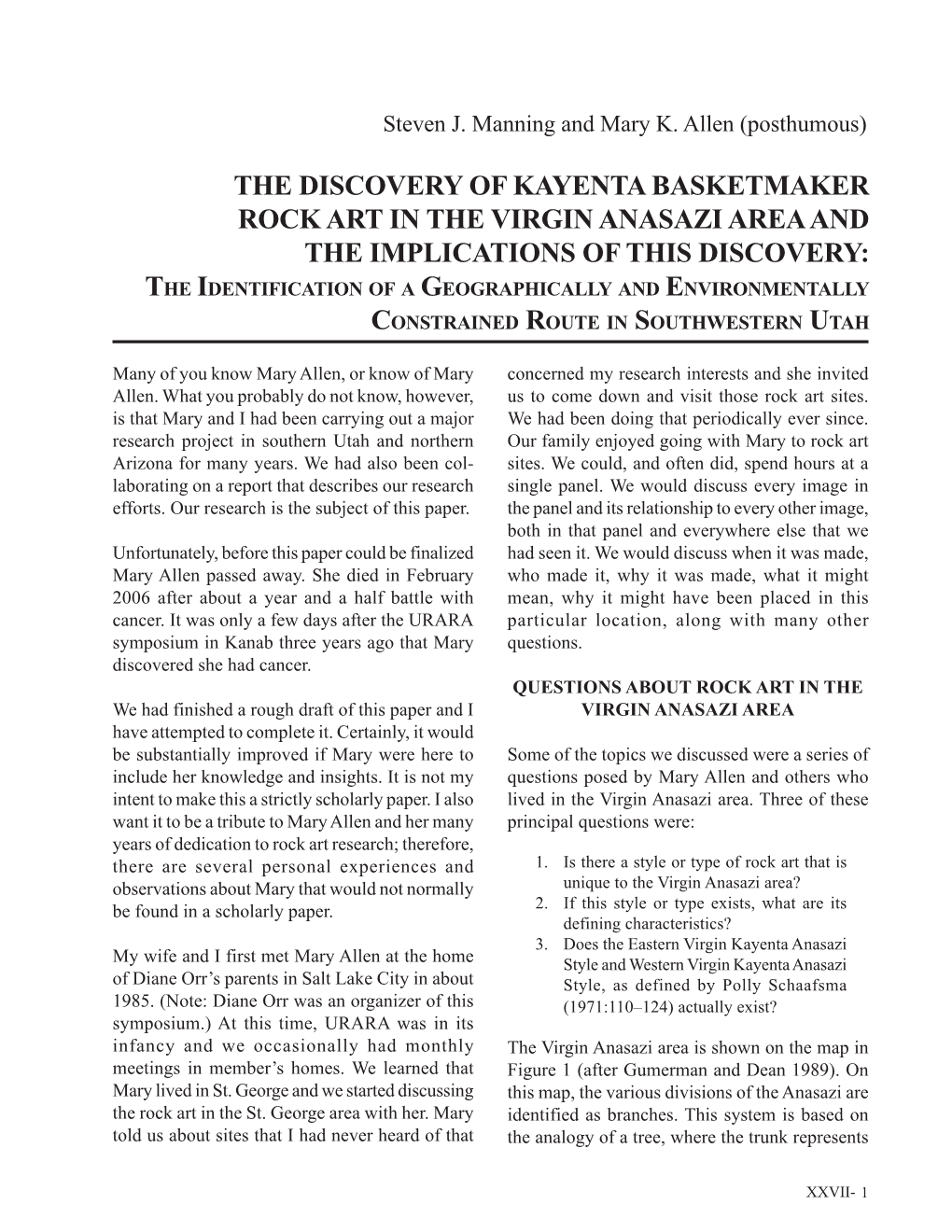 The Discovery of Kayenta Basketmaker Rock Art in the Virgin Anasazi Area