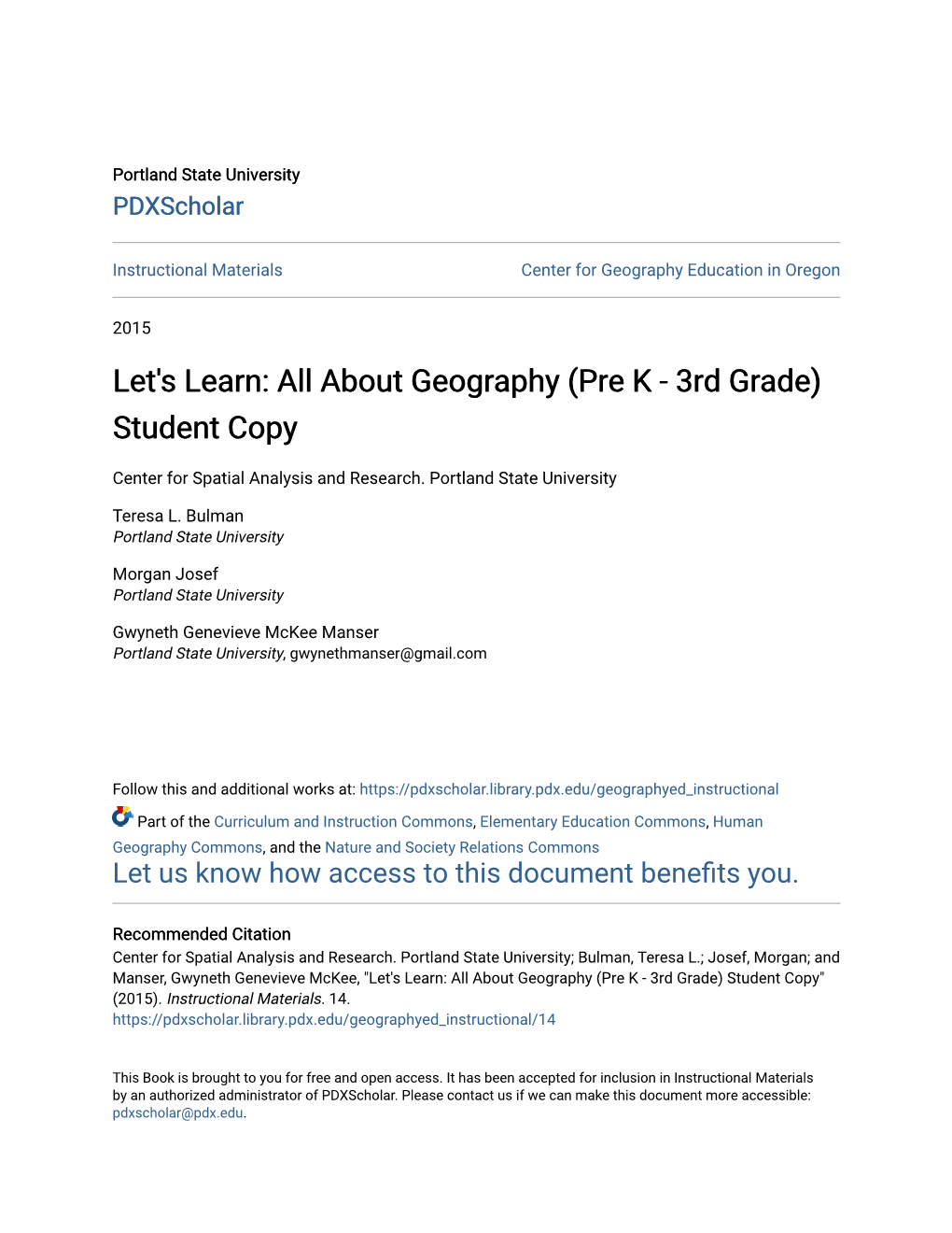 About Geography (Pre K - 3Rd Grade) Student Copy