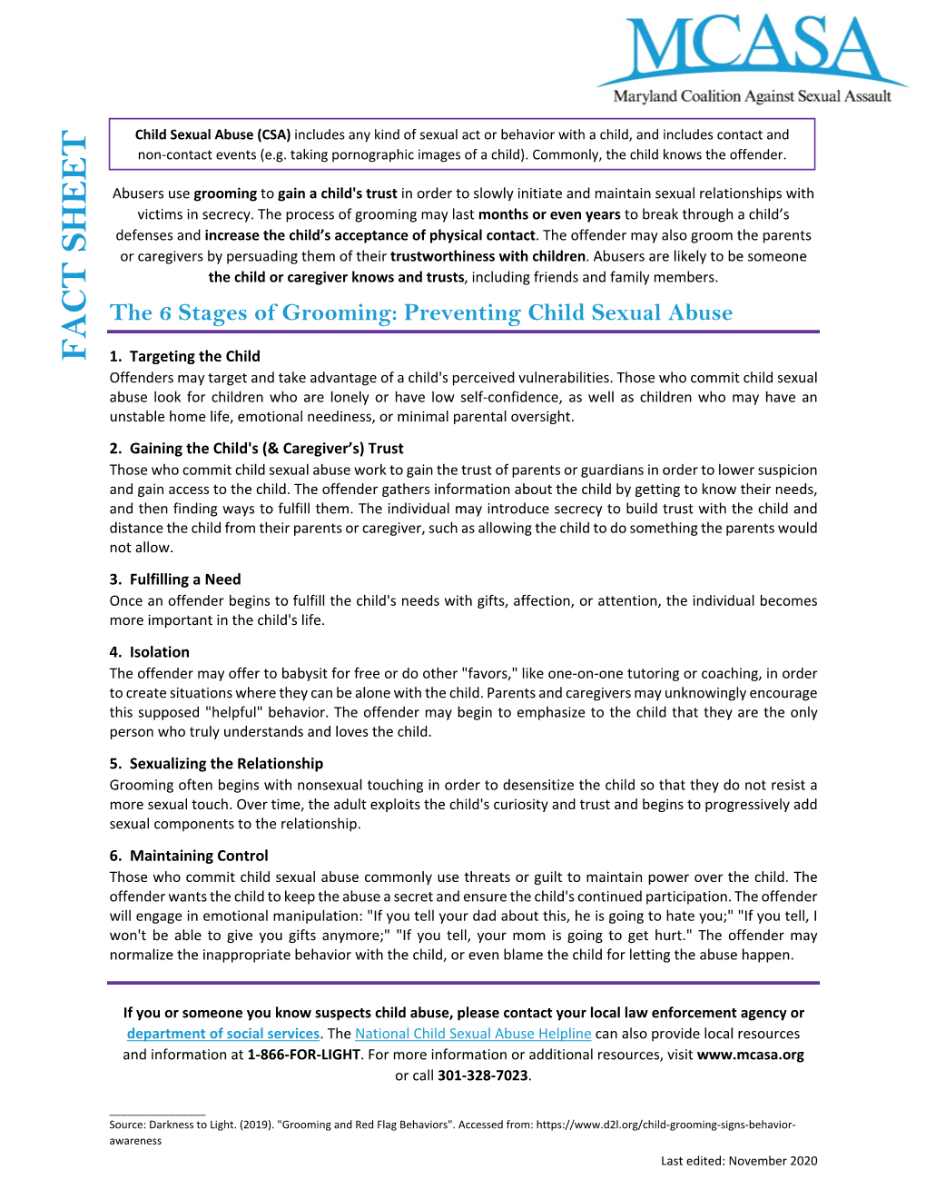 The 6 Stages of Grooming: Preventing Child Sexual Abuse ACT SHEET ACT