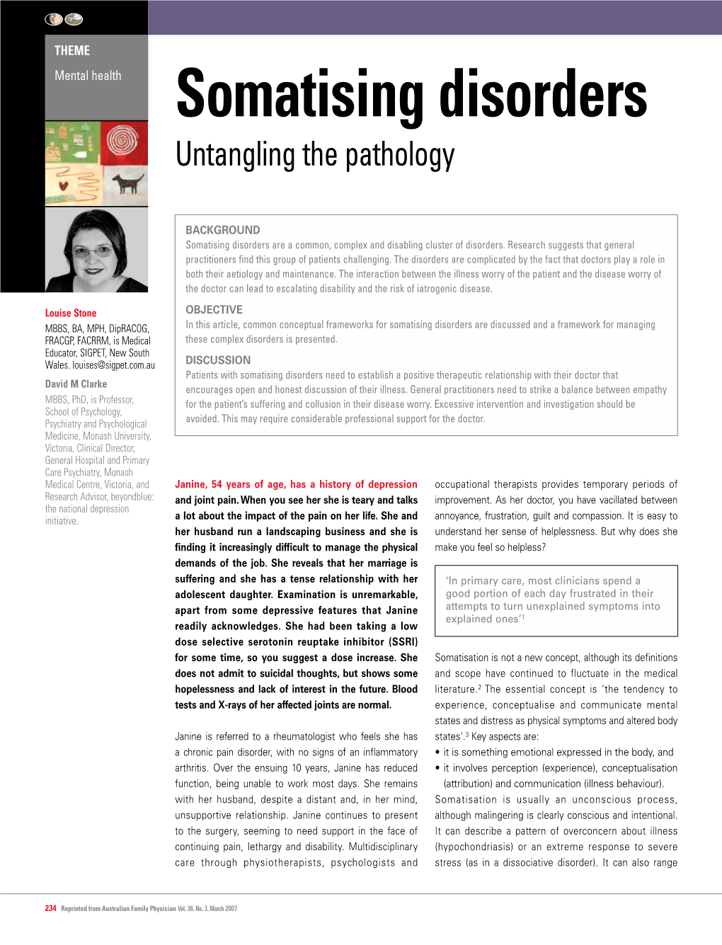 Somatising Disorders Untangling the Pathology