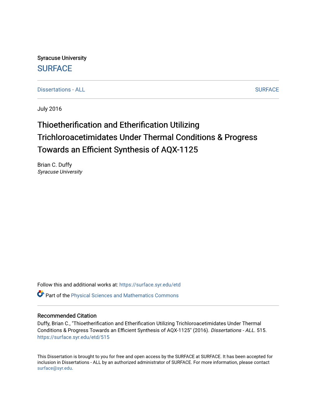 Thioetherification and Etherification Utilizing Trichloroacetimidates Under Thermal Conditions & Progress Towards an Efficient Synthesis Ofqx a -1125