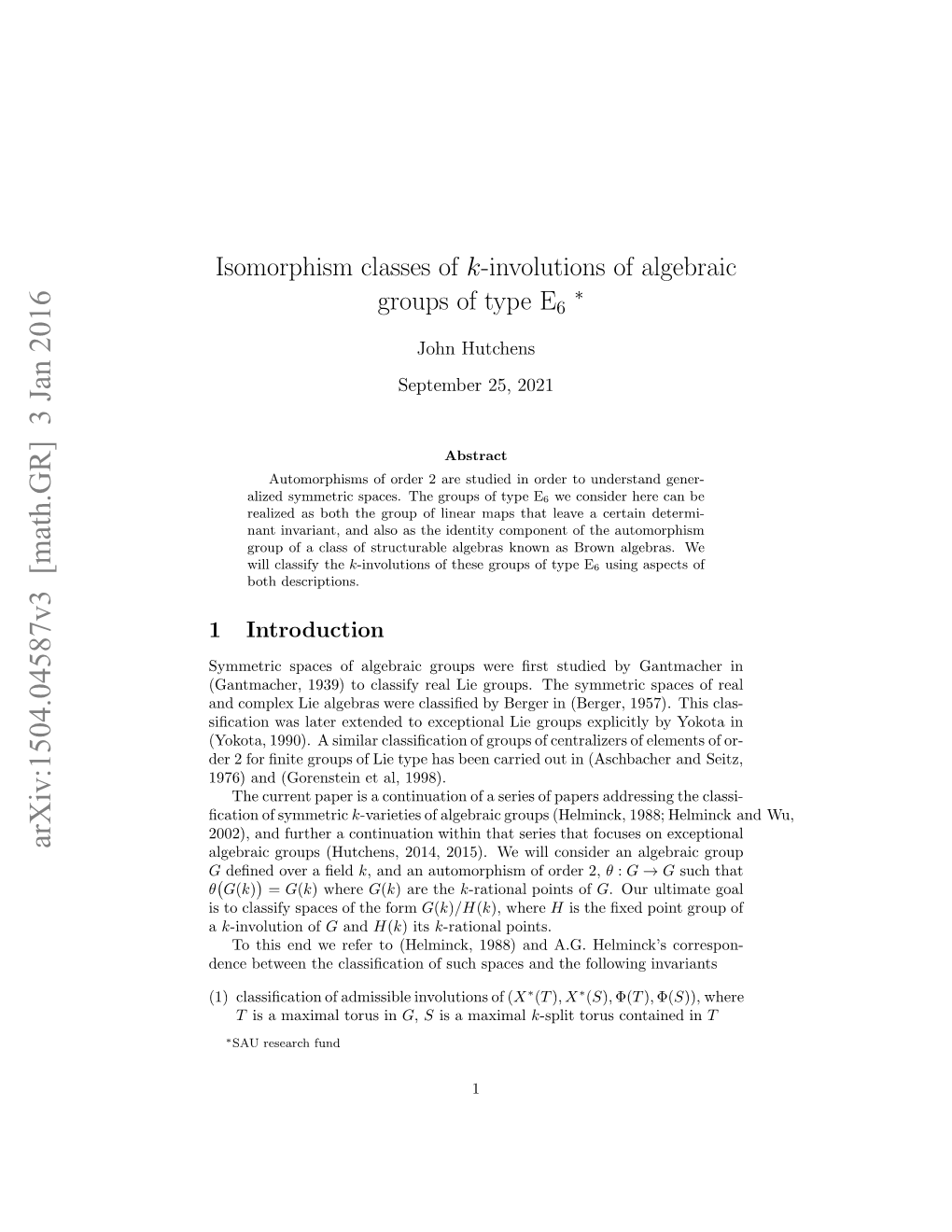 Isomorphism Classes of $ K $-Involutions of Algebraic Groups Of