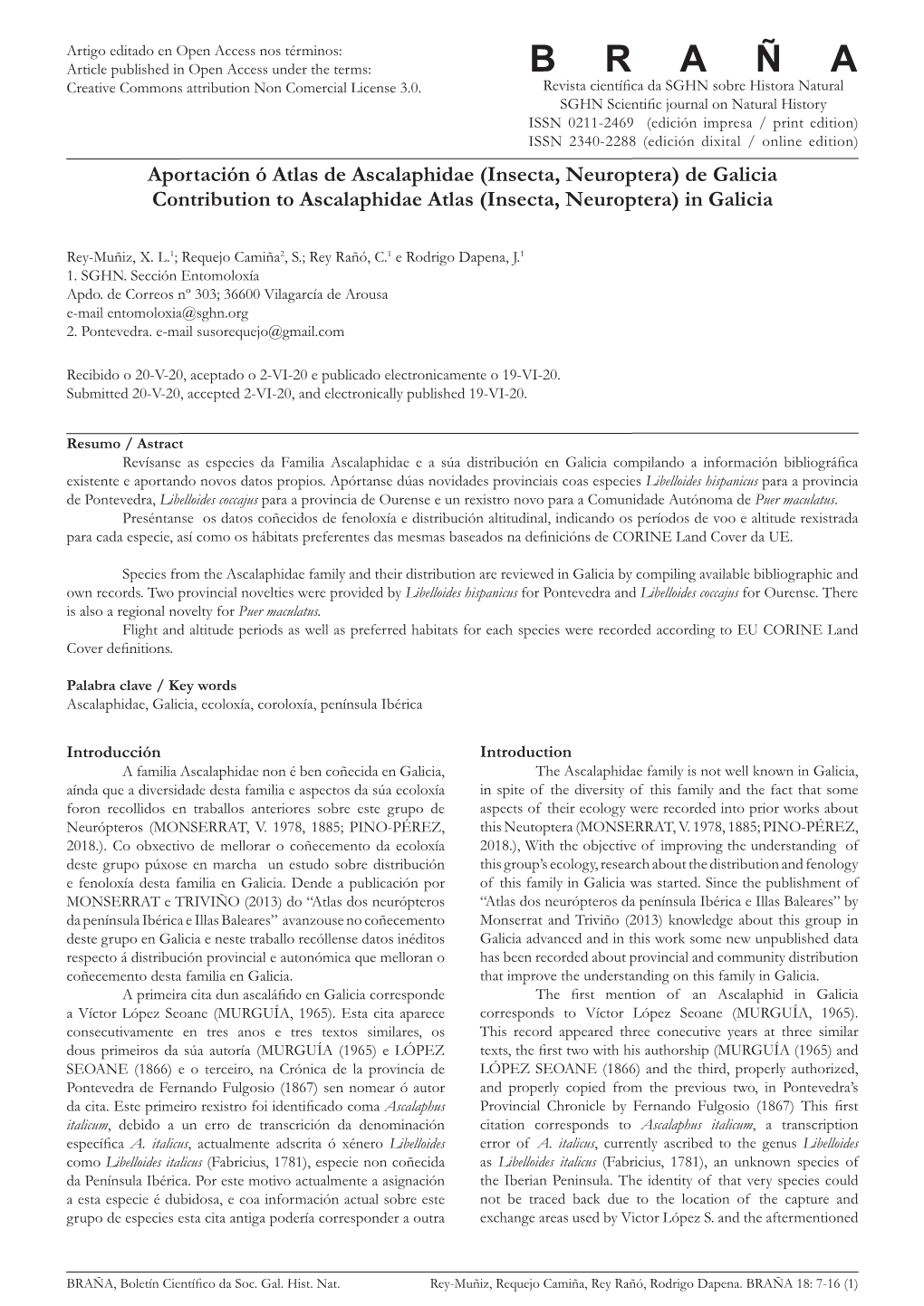 (Insecta, Neuroptera) De Galicia. Contribution to Ascalaphidae Atlas