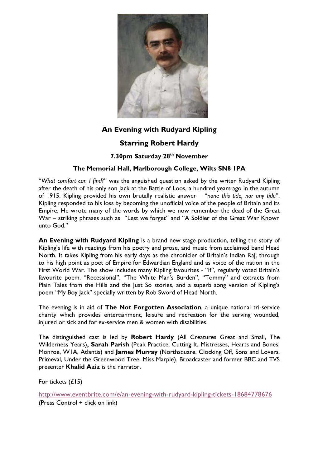 An Evening with Rudyard Kipling Starring Robert Hardy