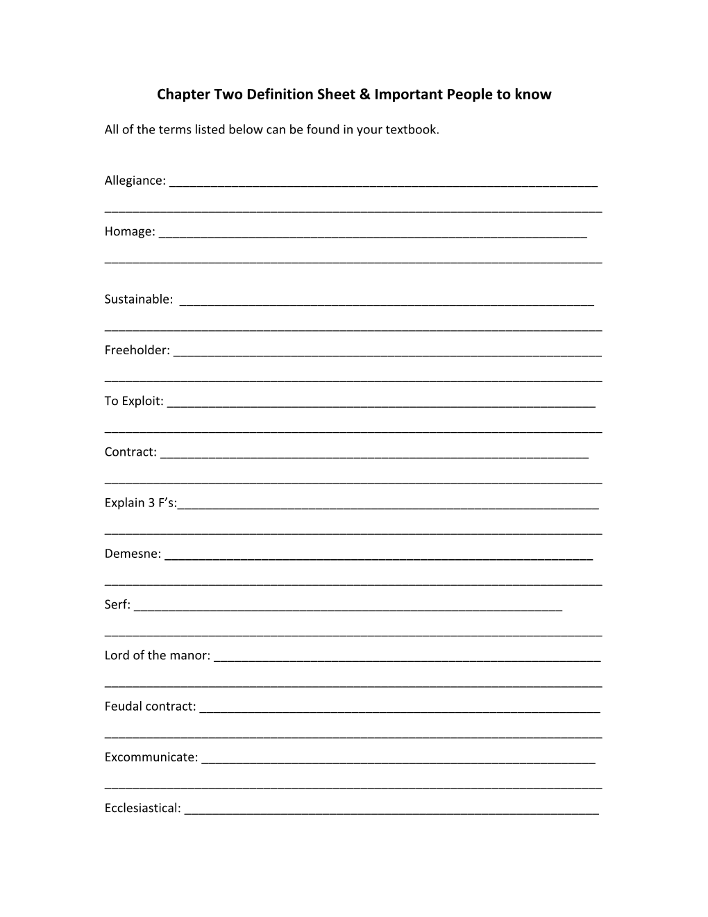 Chapter Definition Sheet & Important People to Know