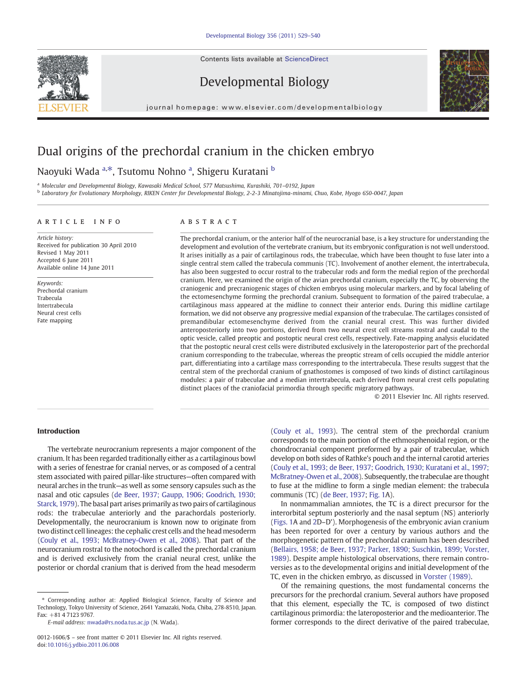 Dual Origins of the Prechordal Cranium in the Chicken Embryo