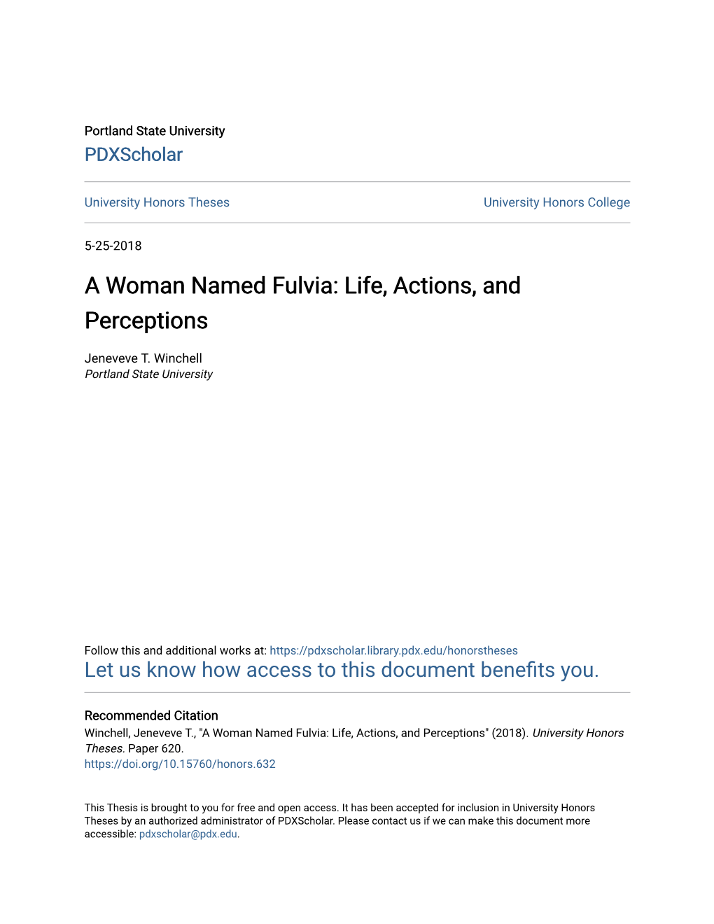 A Woman Named Fulvia: Life, Actions, and Perceptions