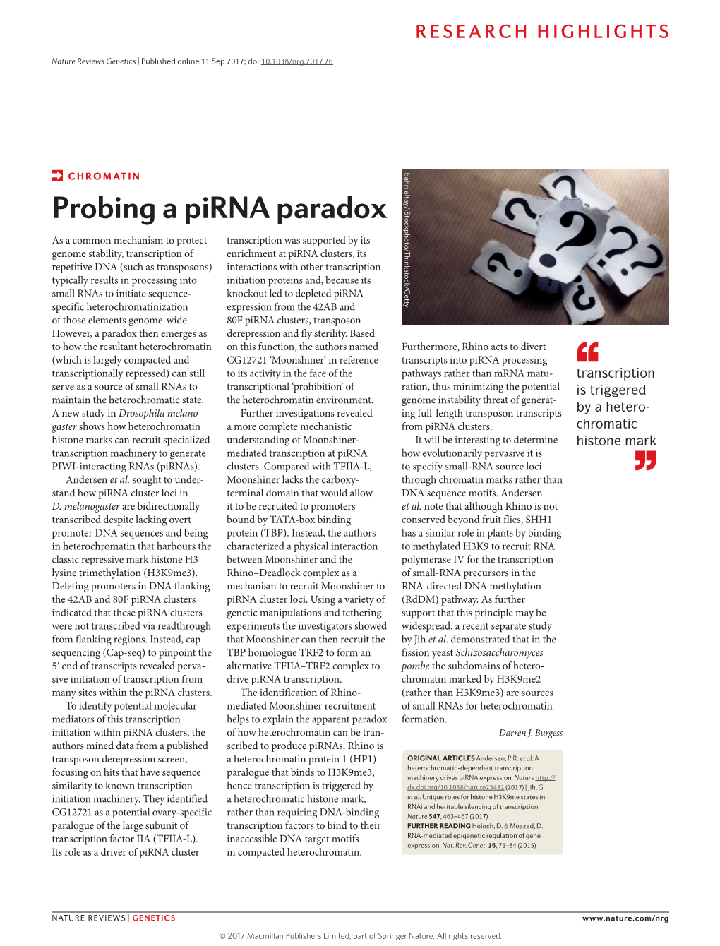 Chromatin: Probing a Pirna Paradox