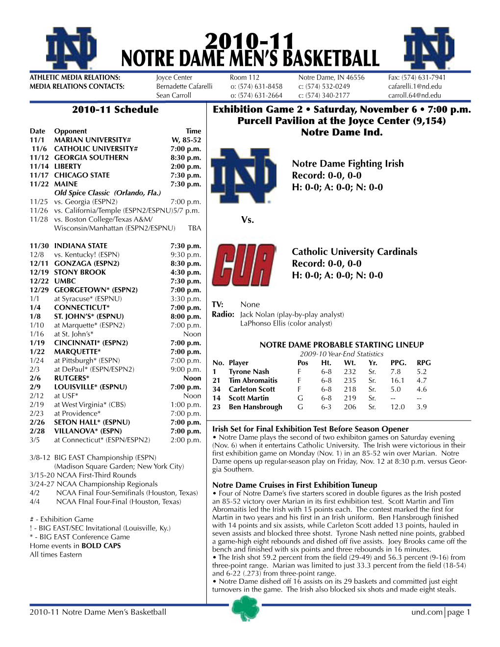 2010-11 Notre Dame Men's Basketball