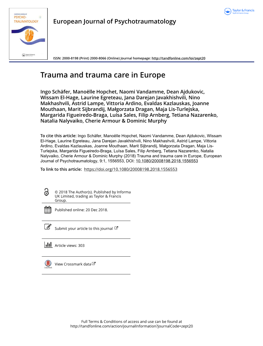 Trauma and Trauma Care in Europe