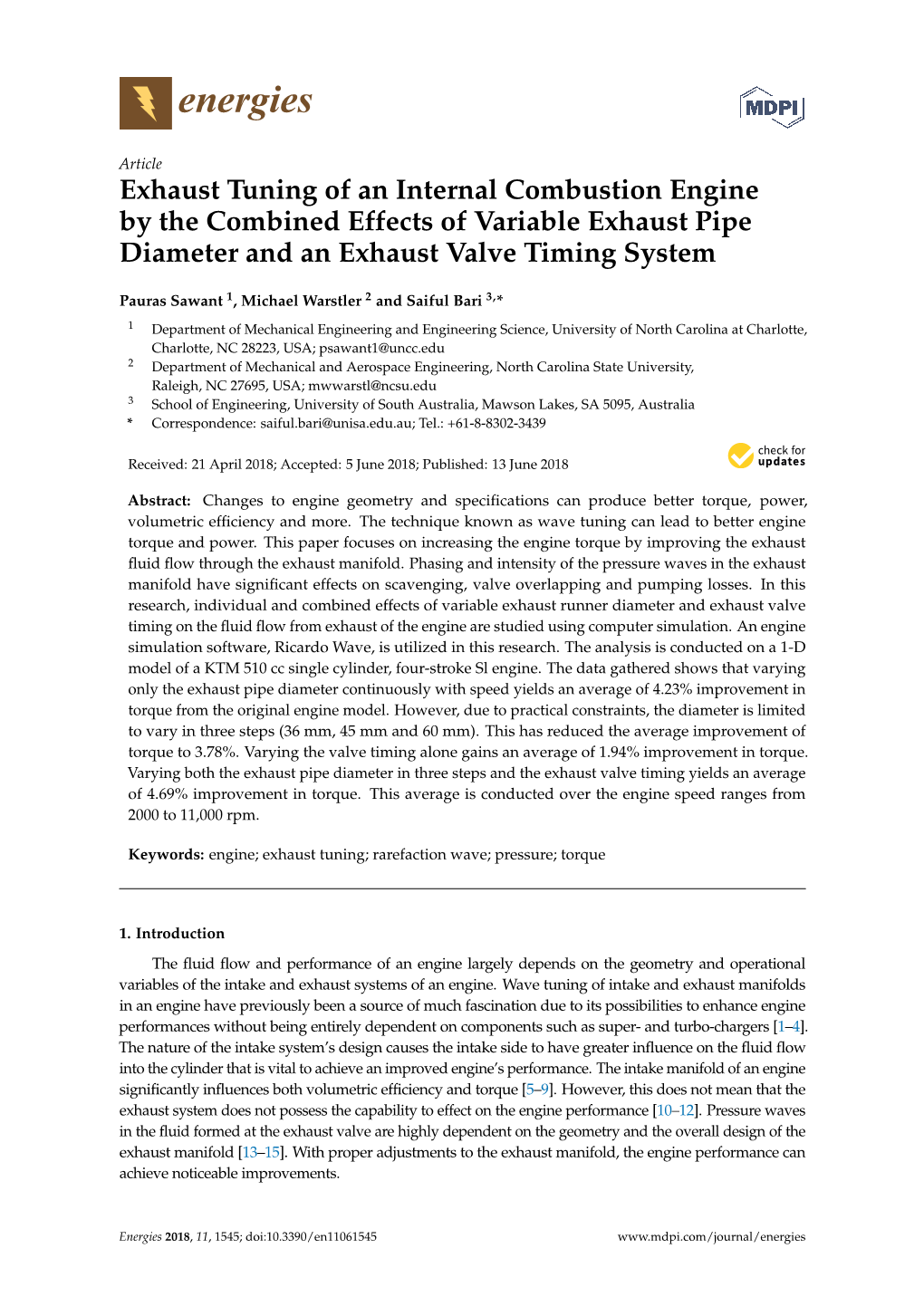 Exhaust Tuning of an Internal Combustion Engine by the Combined Effects of Variable Exhaust Pipe Diameter and an Exhaust Valve Timing System