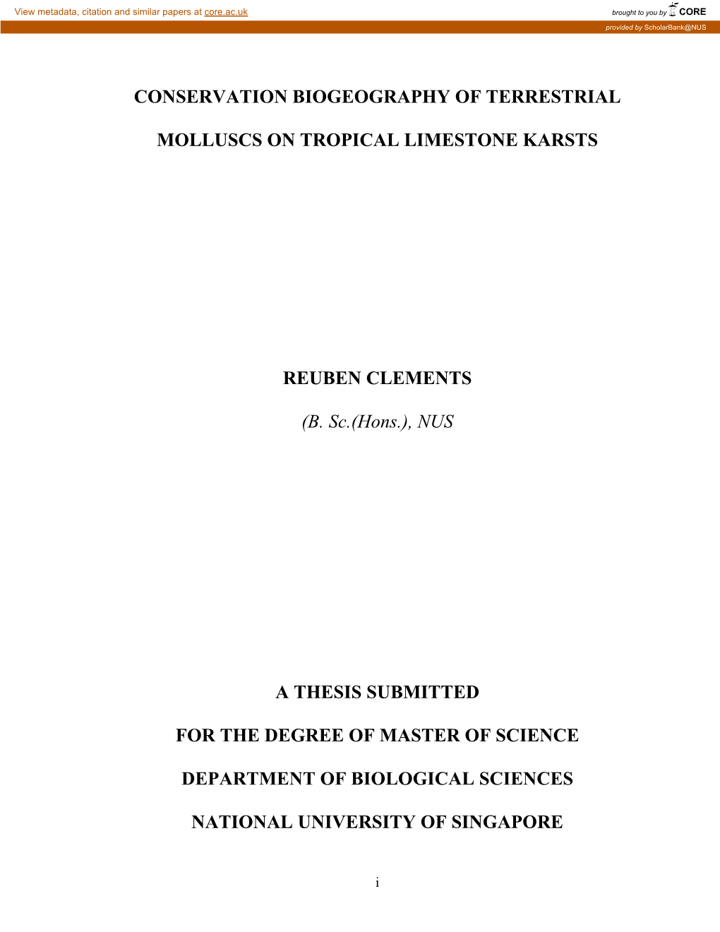 Conservation Biogeography of Terrestrial Molluscs on Tropical Limestone Karsts