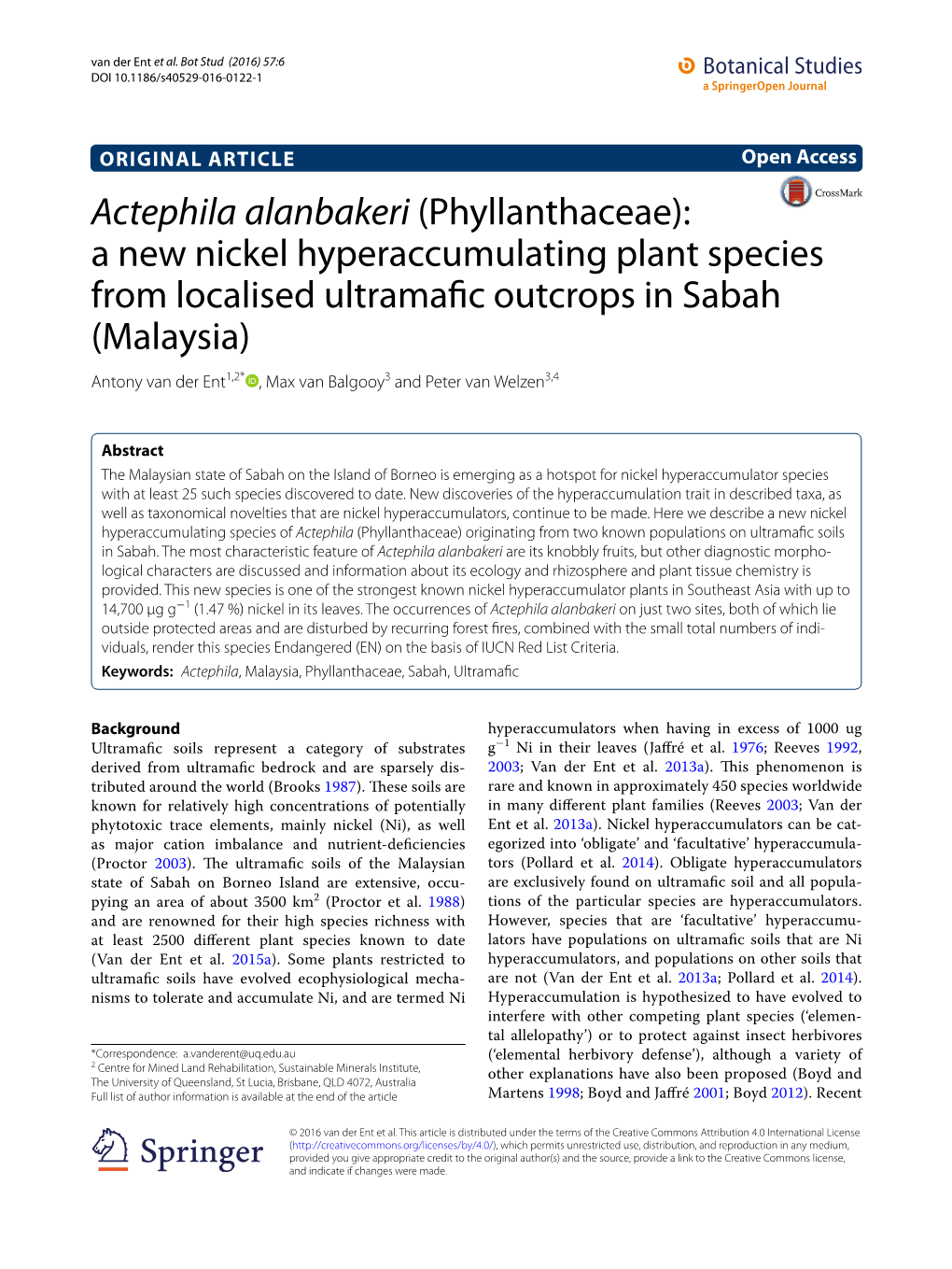 Actephila Alanbakeri (Phyllanthaceae): a New Nickel