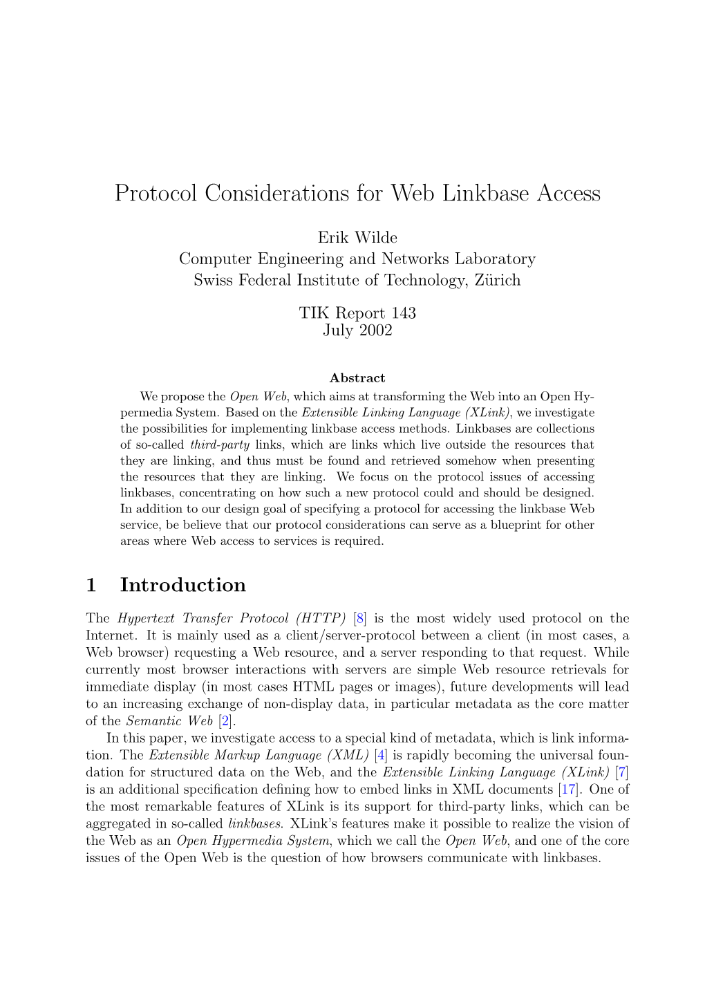 Protocol Considerations for Web Linkbase Access