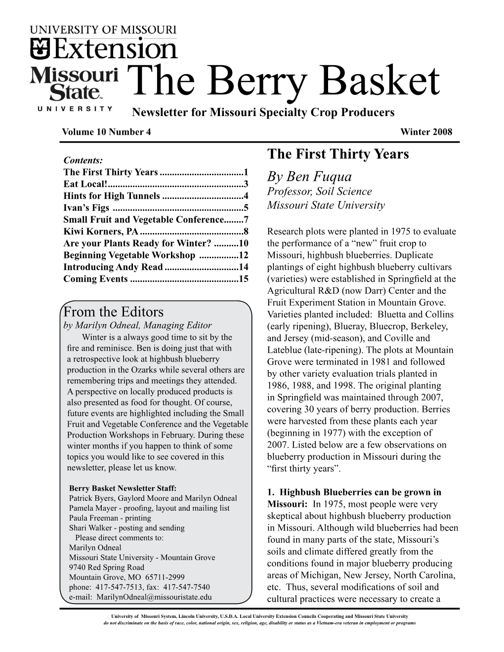 The Berry Basket Newsletter for Missouri Specialty Crop Producers Volume 10 Number 4 Winter 2008