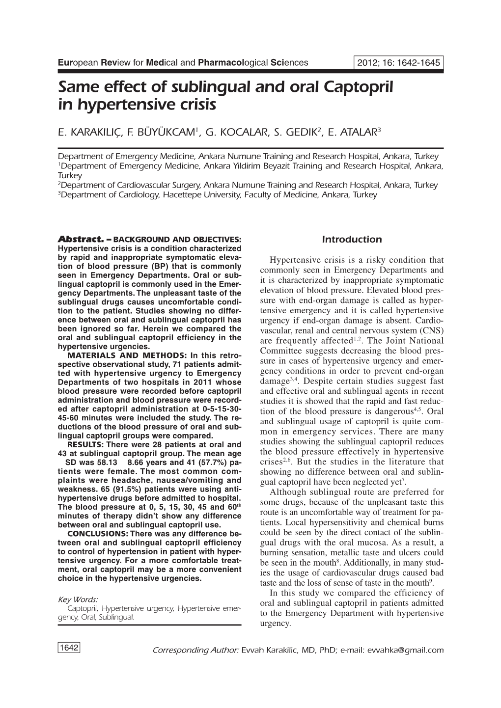 Same Effect of Sublingual and Oral Captopril in Hypertensive Crisis