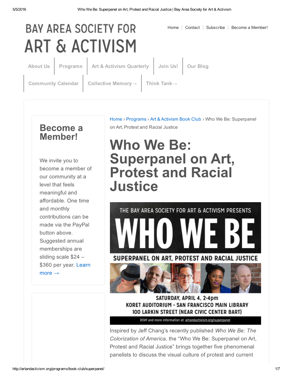 Superpanel on Art, Protest and Racial Justice | Bay Area Society for Art & Activism