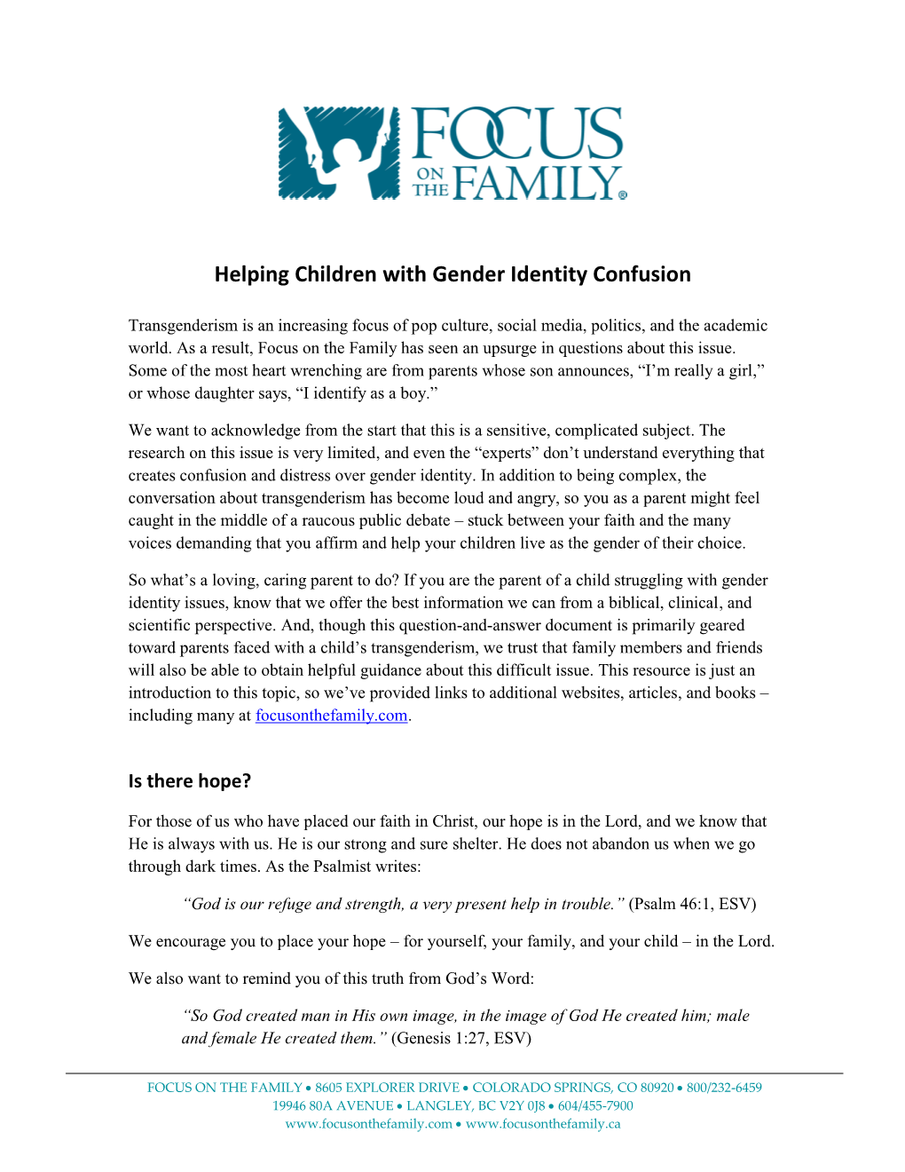 Helping Children with Gender Identity Confusion