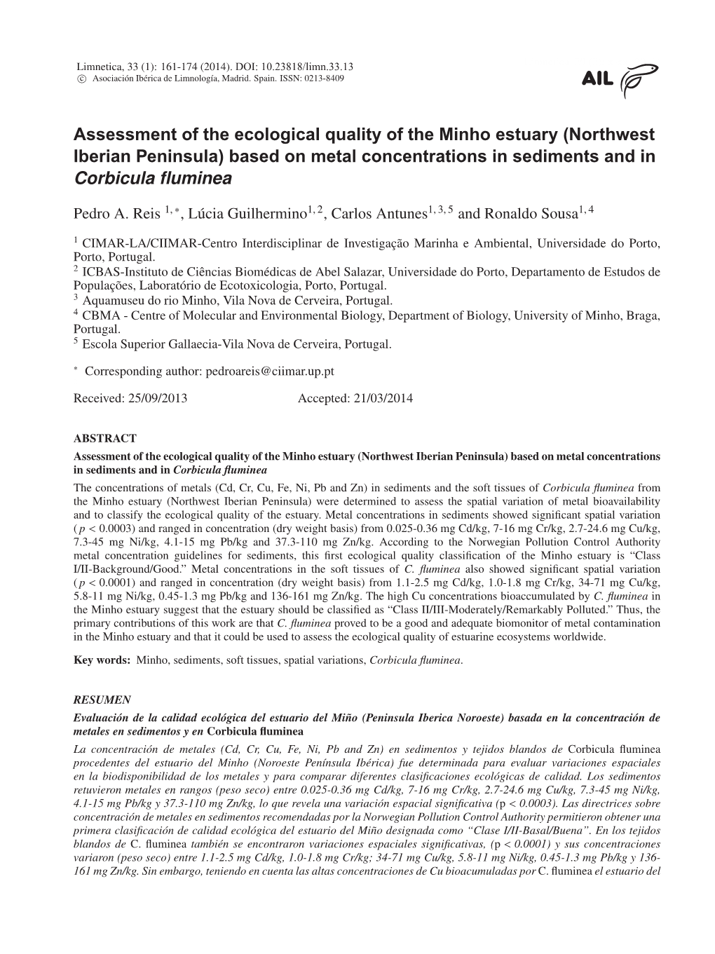 Assessment of the Ecological Quality of the Minho Estuary (Northwest Iberian Peninsula) Based on Metal Concentrations in Sediments and in Corbicula ﬂuminea