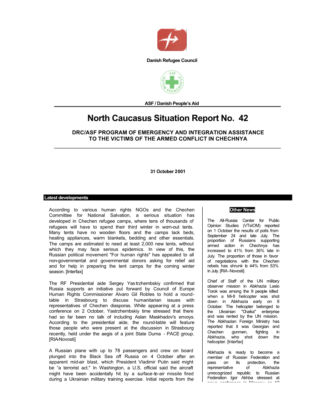 North Caucasus Situation Report No. 42