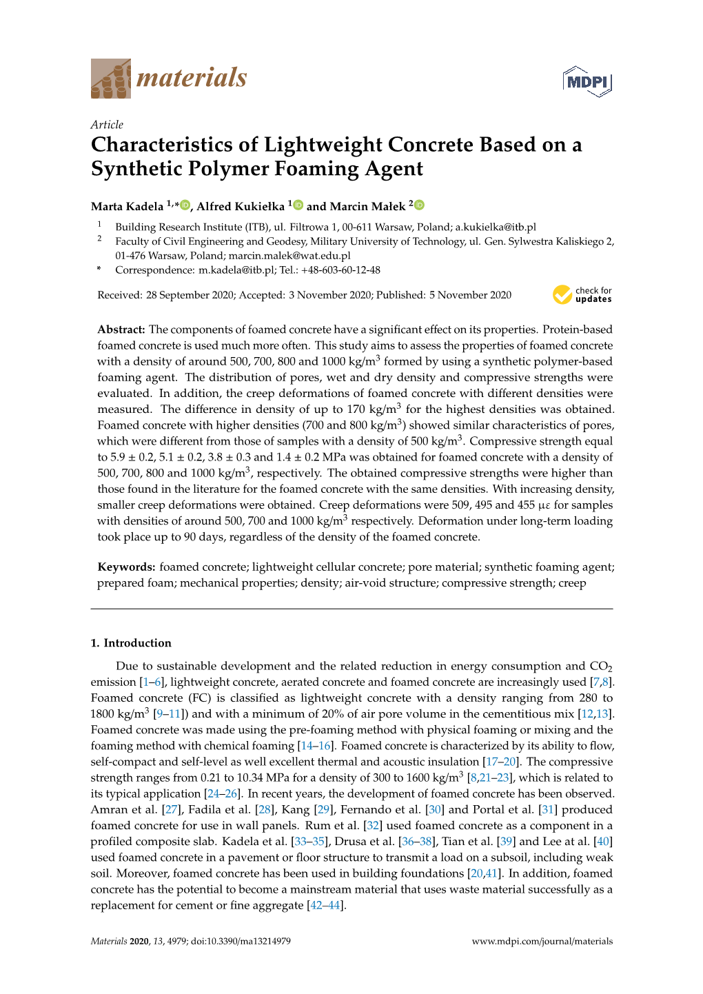 Characteristics of Lightweight Concrete Based on a Synthetic Polymer Foaming Agent