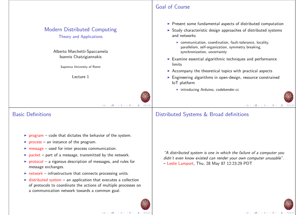 Modern Distributed Computing Goal of Course Basic Definitions