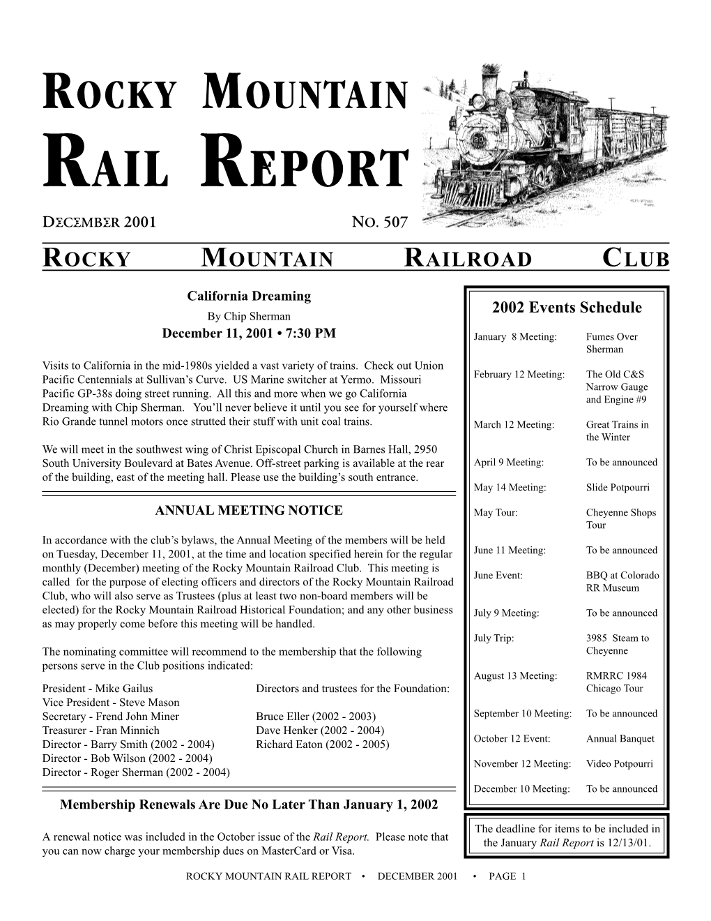 Rocky Mountain Rail Report December 2001 No