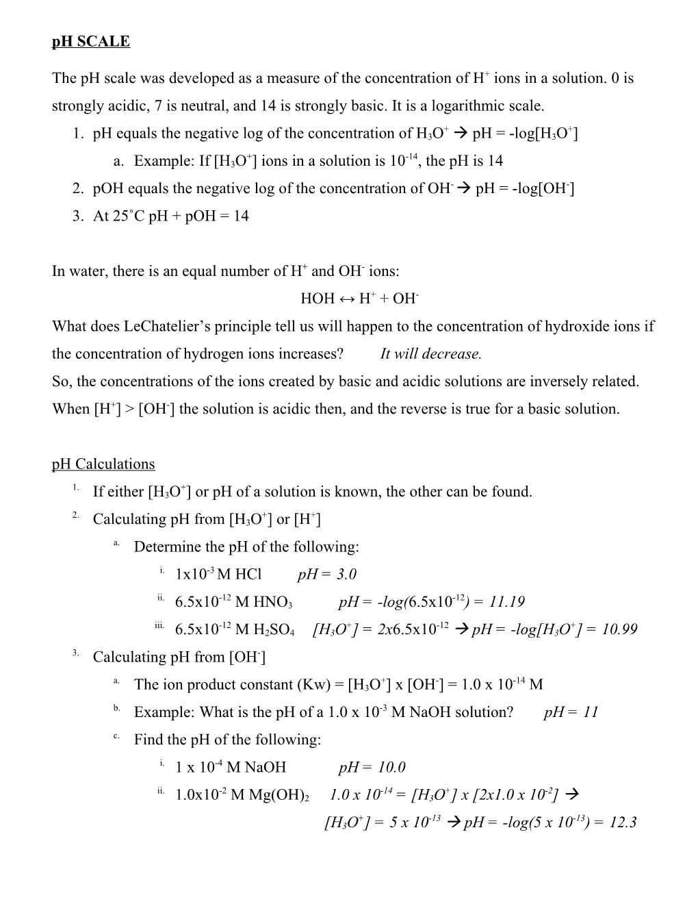 1. Ph Equals the Negative Log of the Concentration of H3O+ À Ph = -Log H3O+