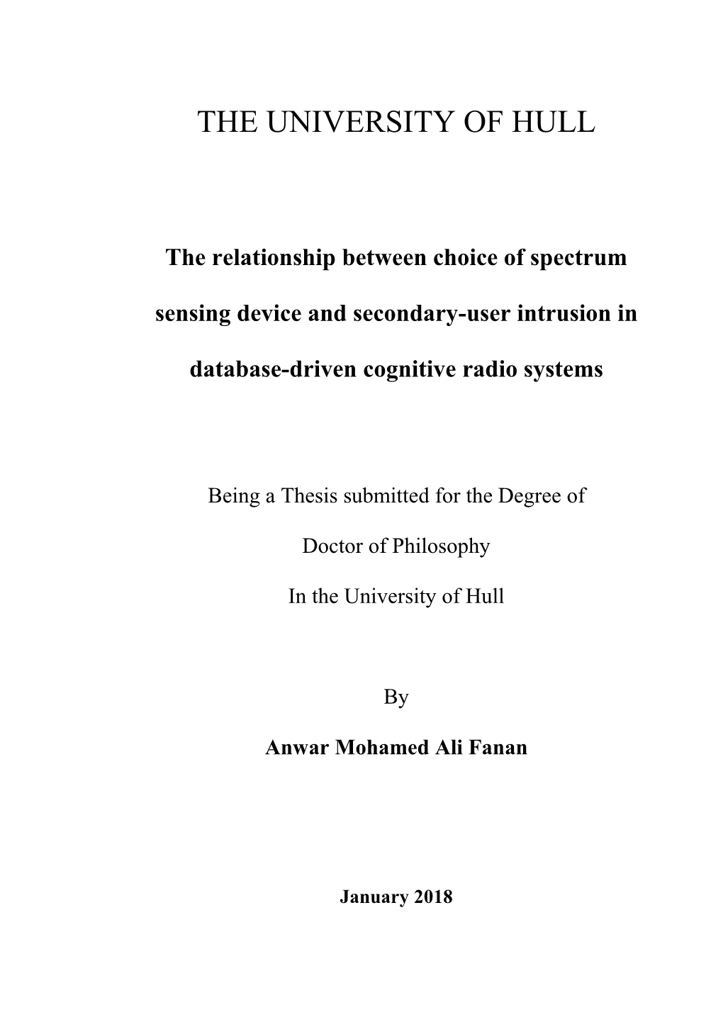 Thesis Submitted for the Degree Of