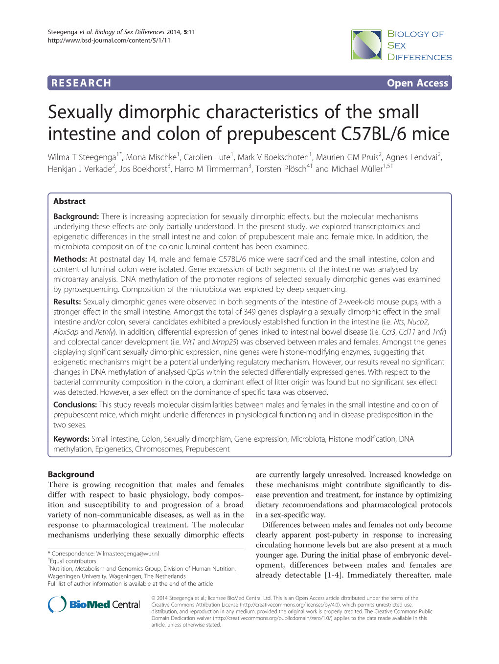 Sexually Dimorphic Characteristics of the Small Intestine and Colon Of