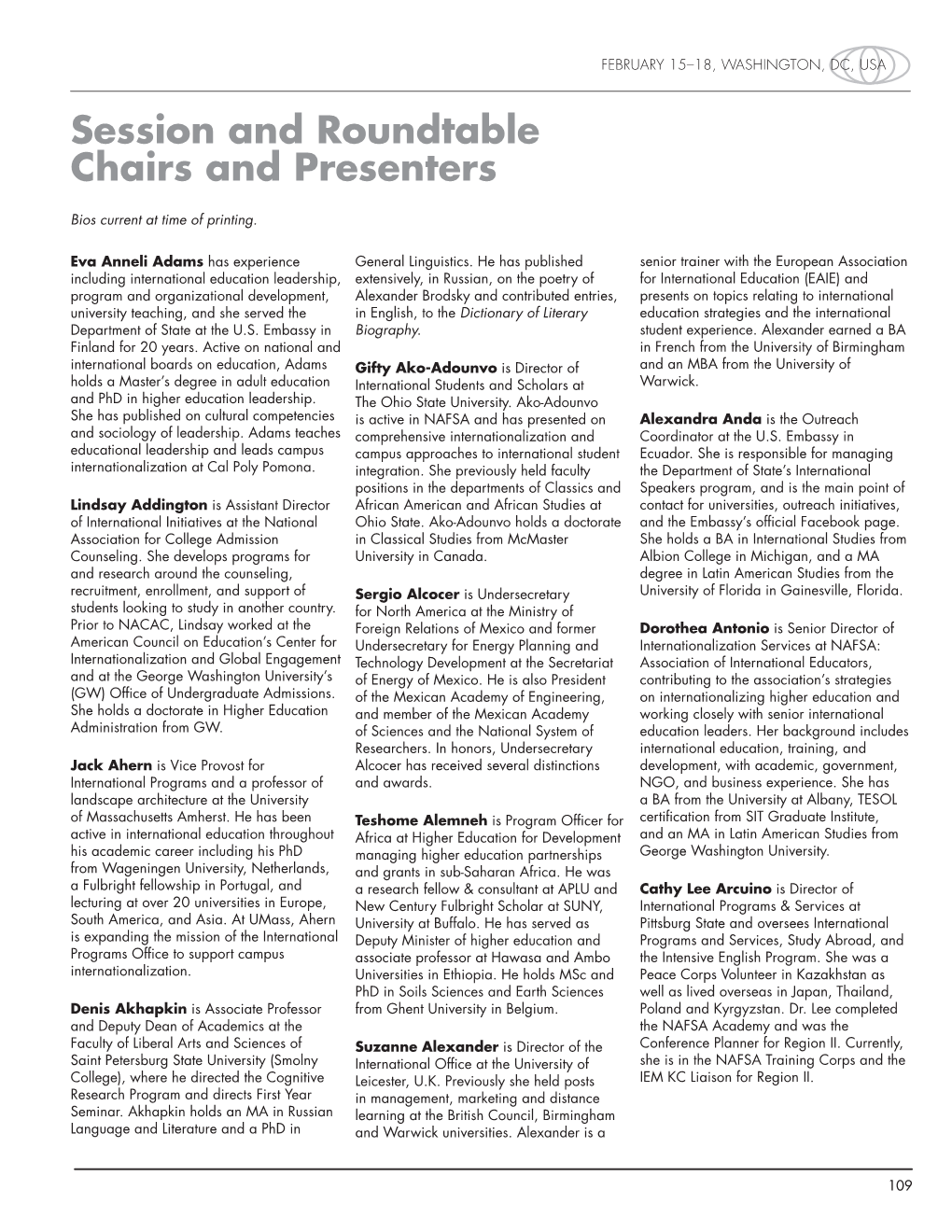 Session and Roundtable Chairs and Presenters