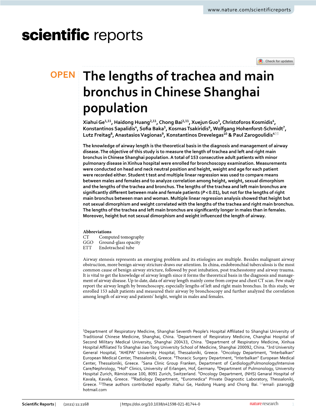 The Lengths of Trachea and Main Bronchus in Chinese Shanghai