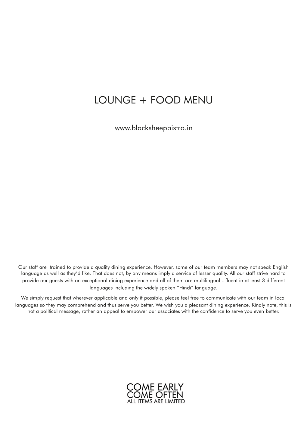 Lounge + Food Menu