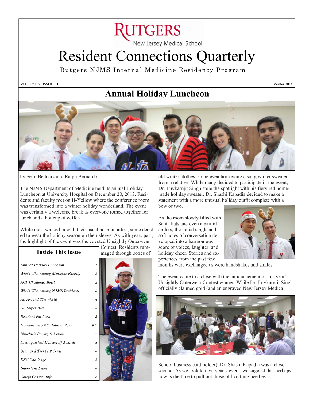 Resident Connections Quarterly Rutgers NJMS Internal Medicine Residency Program