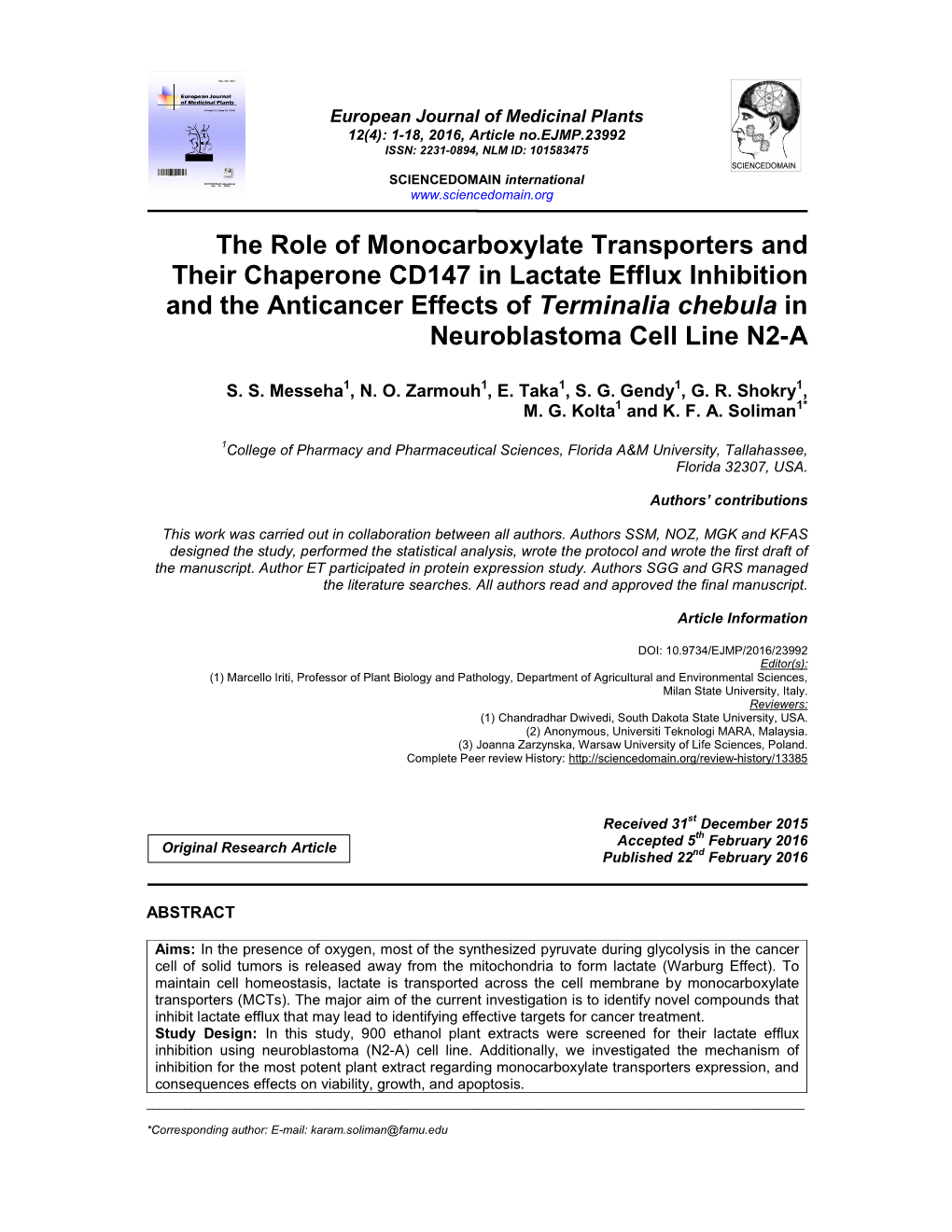 The Role of Monocarboxylate Transporters and Their Chaperone