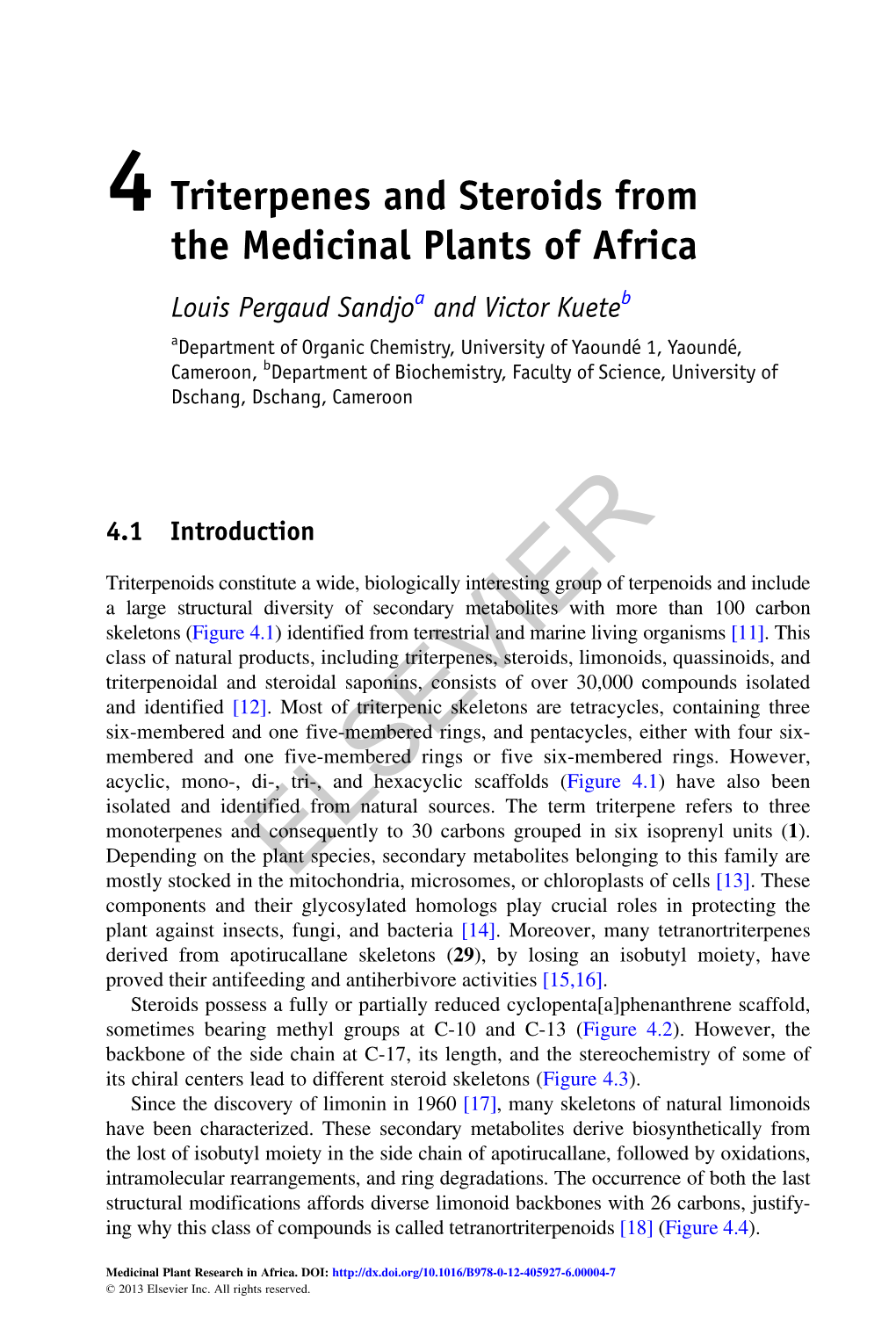 4. Triterpenes and Steroids from the Medicinal Plants of Africa